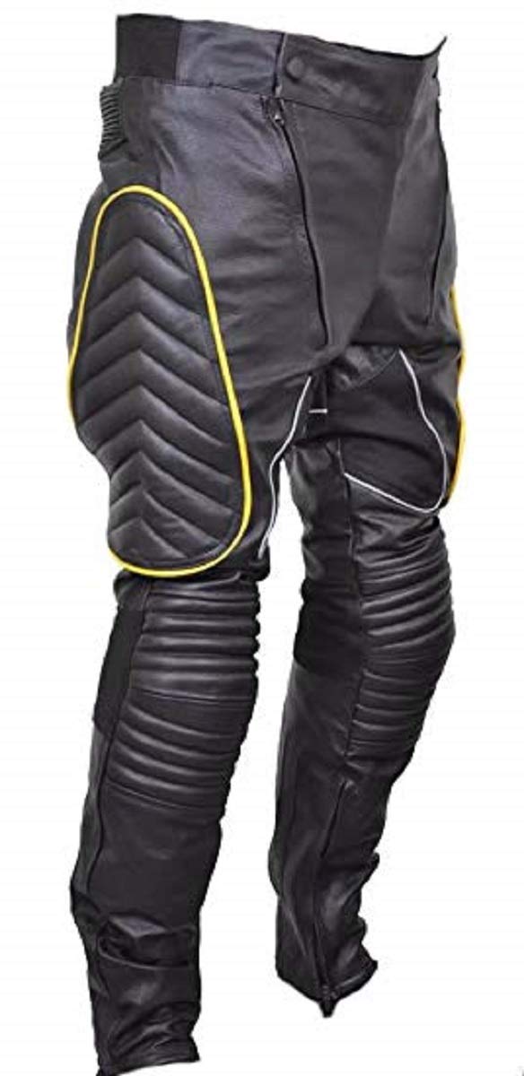 LEATHERAY Men's Motorcycle Leather Pants - Genuine Black Leather Biker Pants for Men Sizes XS to 5XL - Perfect for Riding, Motorcycle Shows & Casual Outfits