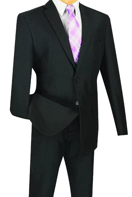 Black Slim Fit Men's 2 Piece Business Suit with 2 Button Jacket - Professional Office Wear & Formal Occasions
