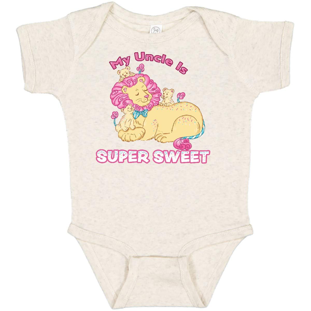 Inktastic My Uncle is Super Sweet Cotton Candy Lions Baby Bodysuit - Pink Cute Outfit for Infants, Toddler Gift, Baby Shower Present, Unisex Onesie for Boys & Girls