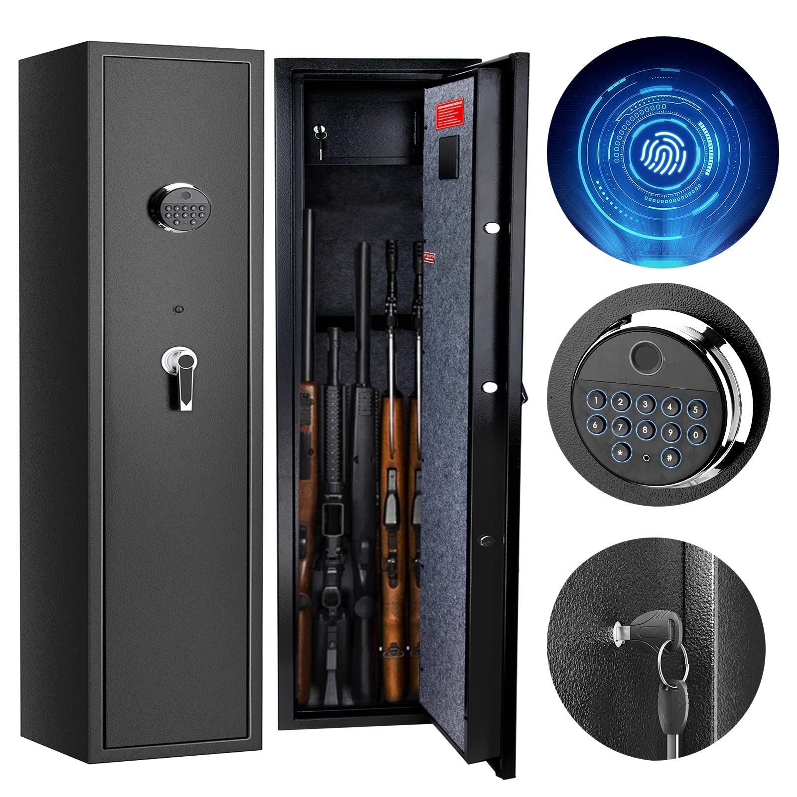 Diosmio 5-Gun Safe for Home - Secure Rifle and Pistol Storage with Separate Lock Box, Adjustable Shelf & Quick Access | US Stock | Ideal for Bedroom, Closet & Office Security