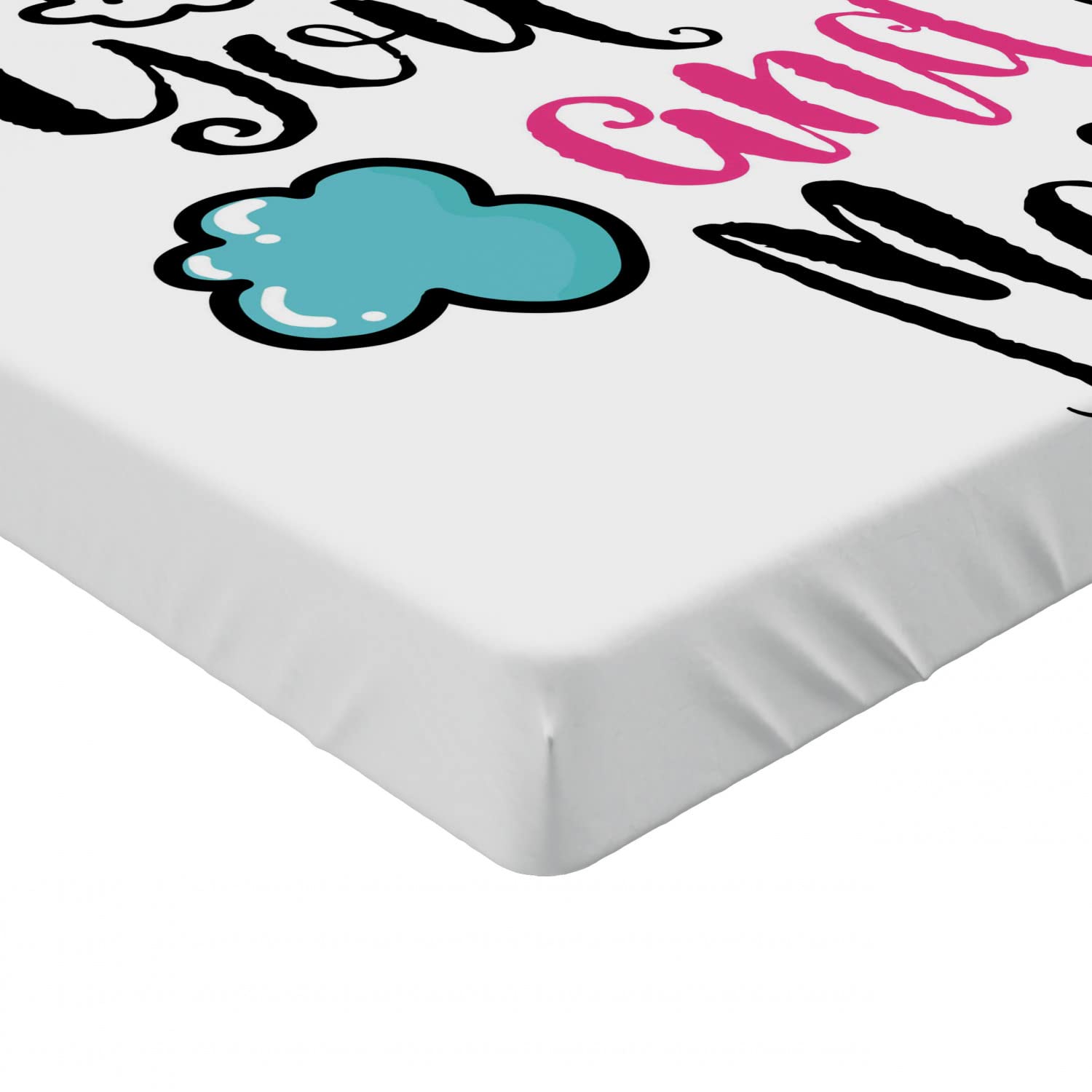 Ambesonne Inspirational Fitted Sheet - Full Size Bed Sheet with Rainbow Clouds, Hearts & Romantic Doodle Print, Deep Pocket All-Around Elastic for Comfort - Perfect for Couples Bedroom, Guest Room & Romantic Getaways