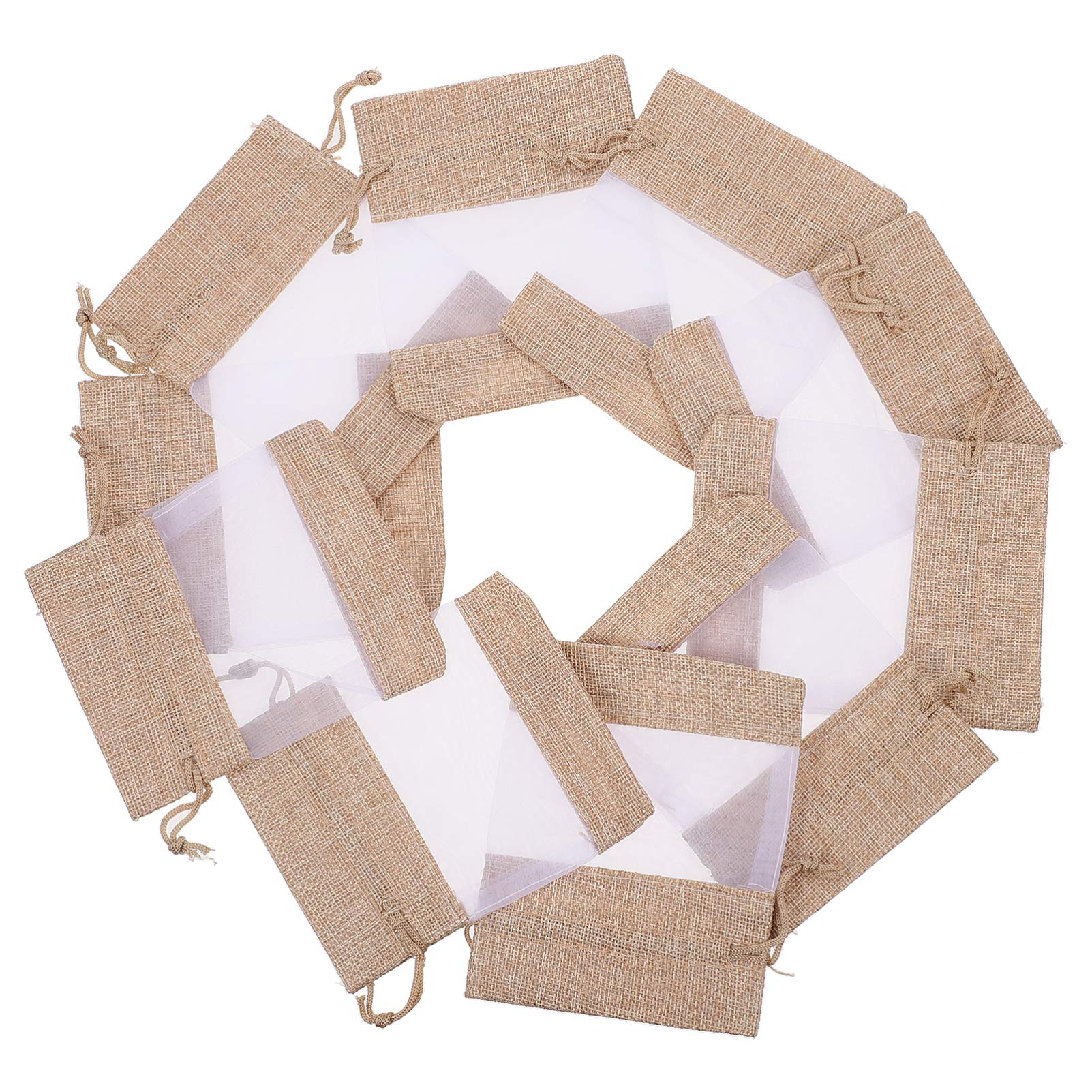 10-Piece Cabilock Linen Drawstring Bags - Window Sachet Bags for Jewelry, Favors, Snacks & Candy - Reusable Mesh Grocery Bags for Home Storage, Wedding Favors & Party Gifts