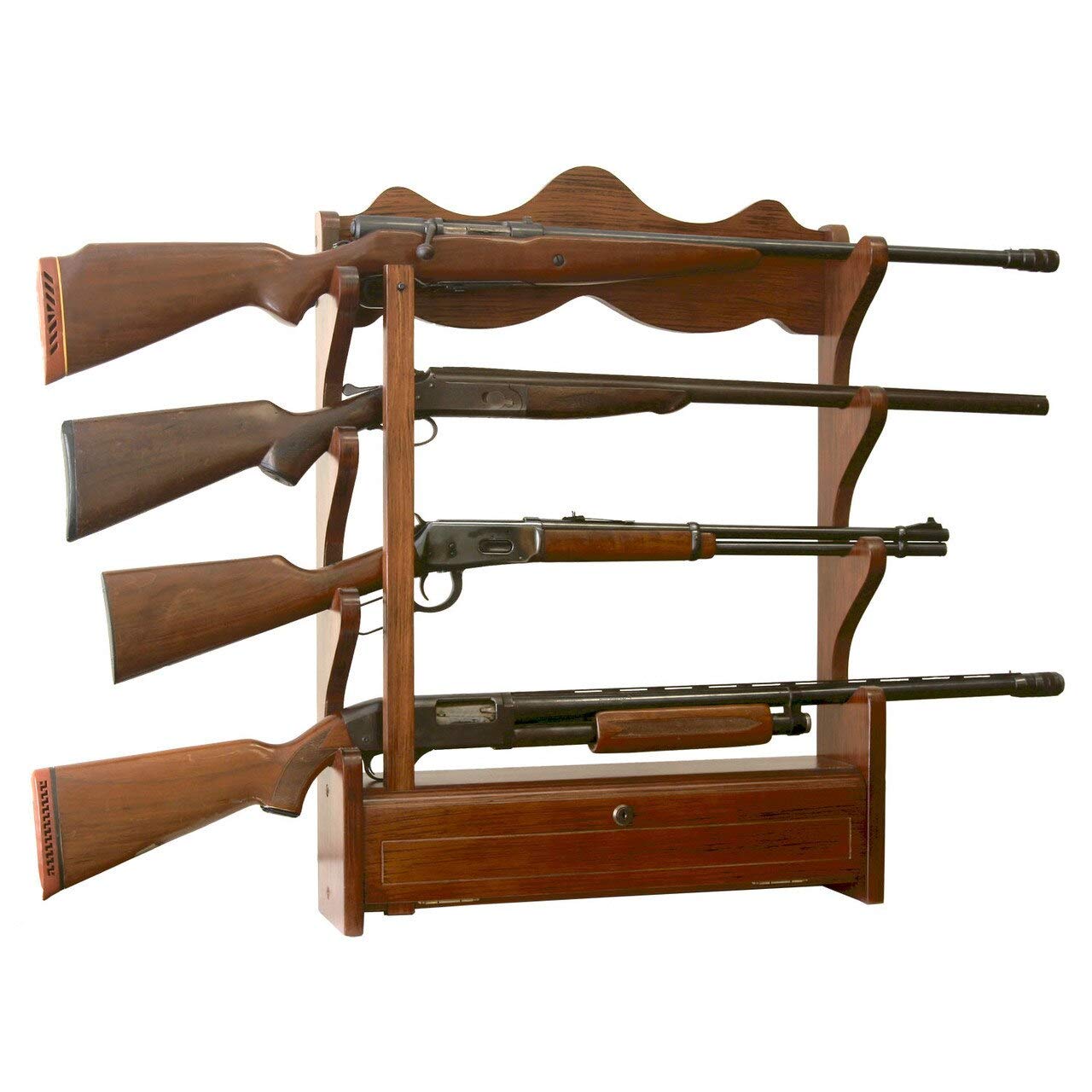 American Furniture Classics Model 840 - Premium 4 Gun Wall Rack for Rifles & Shotguns | Secure Firearm Storage for Home, Cabin & Hunting Lodge