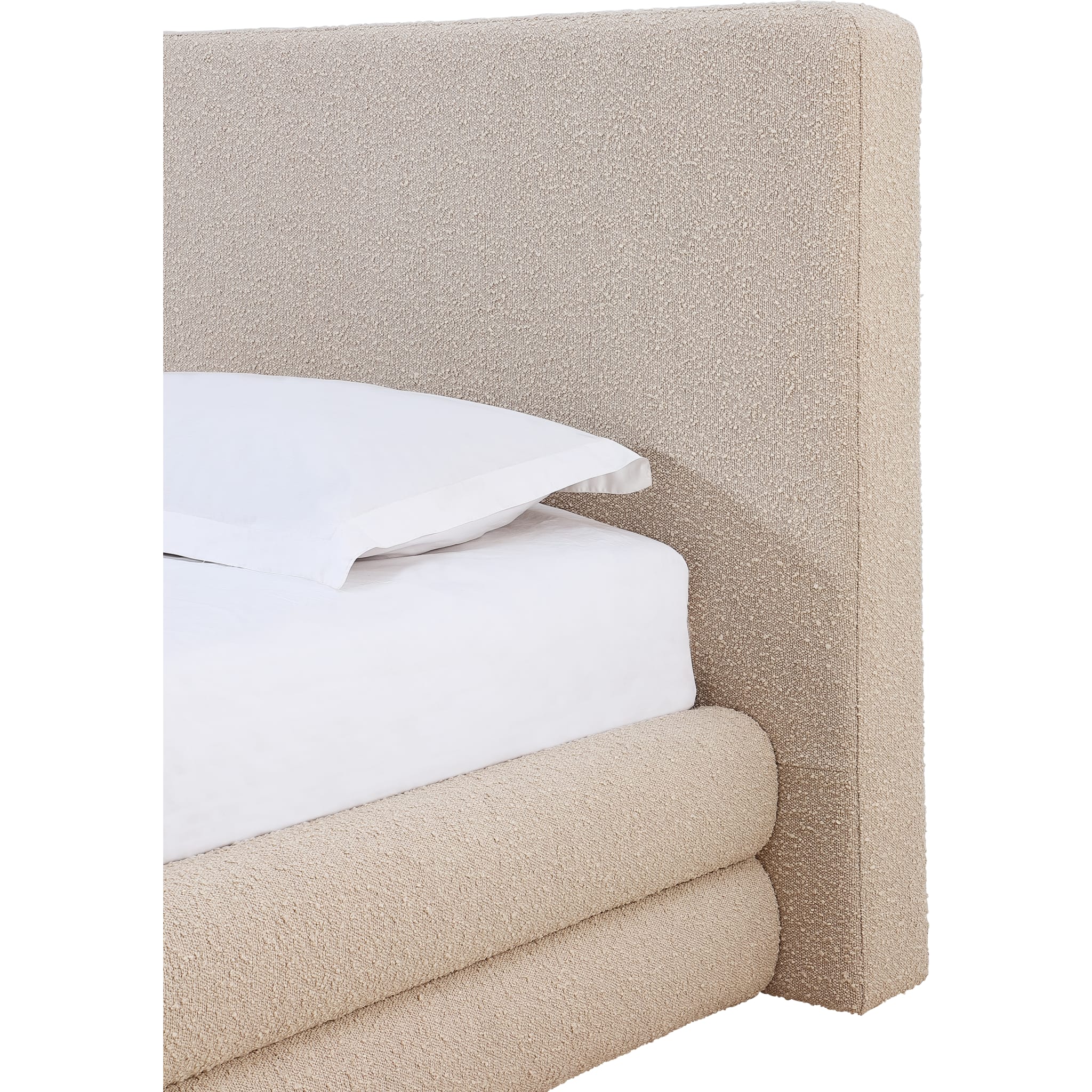 Maya Upholstered Platform Bed Frame - Brun Boucle Fabric Queen Size - Modern Bedroom Furniture for Small Spaces & Guest Rooms