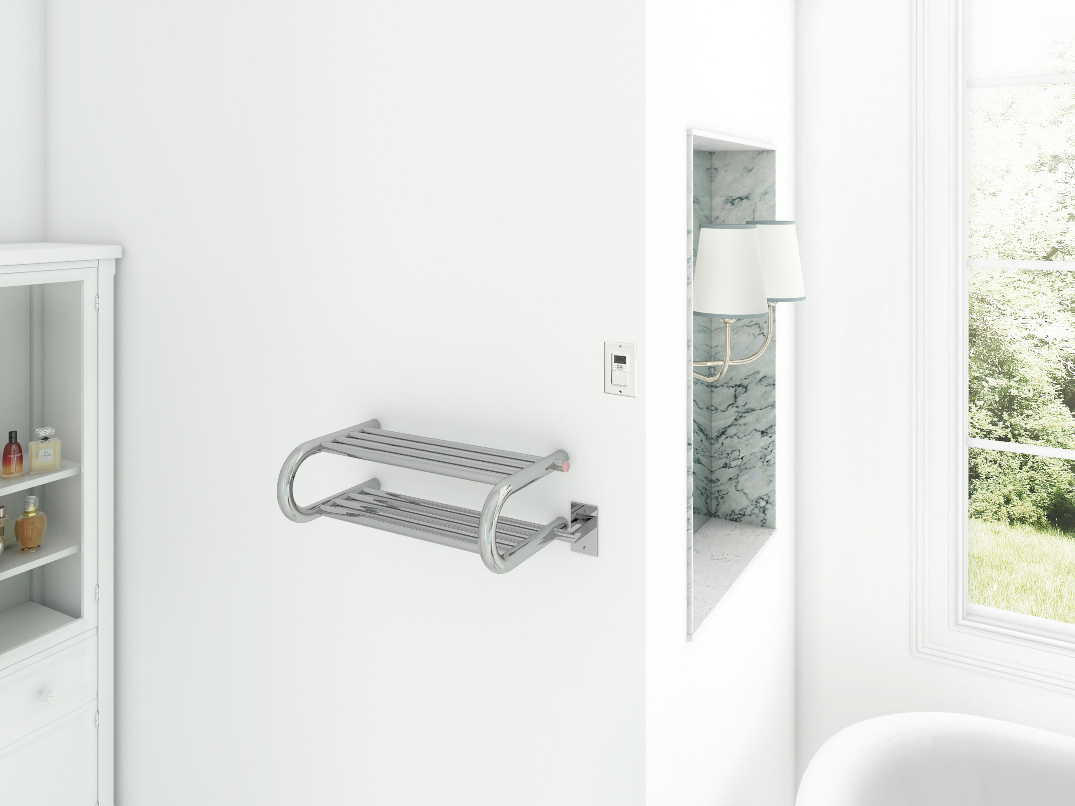 Essentia 8 Bar Hardwired & Plug-In Towel Warmer - Polished Stainless Steel with Timer - Perfect for Bathrooms, Spas & Luxury Homes