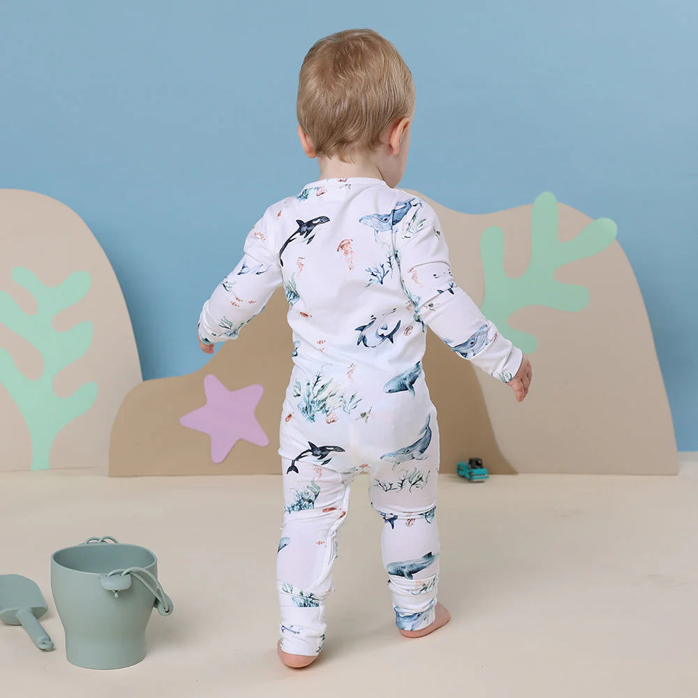 Organic Baby Growsuit - Snuggle Hunny Soft Cotton One-Piece Outfit for Newborns & Infants (Ocean Blue) - Perfect for Playtime, Naptime & Photo Shoots