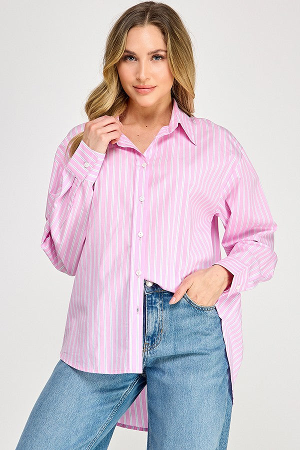 Stylish Striped Oversize Shirt for Women - Trendy Loose Fit Long Sleeve Blouse - Perfect for Casual Outfits, Layering & Streetwear Fashion