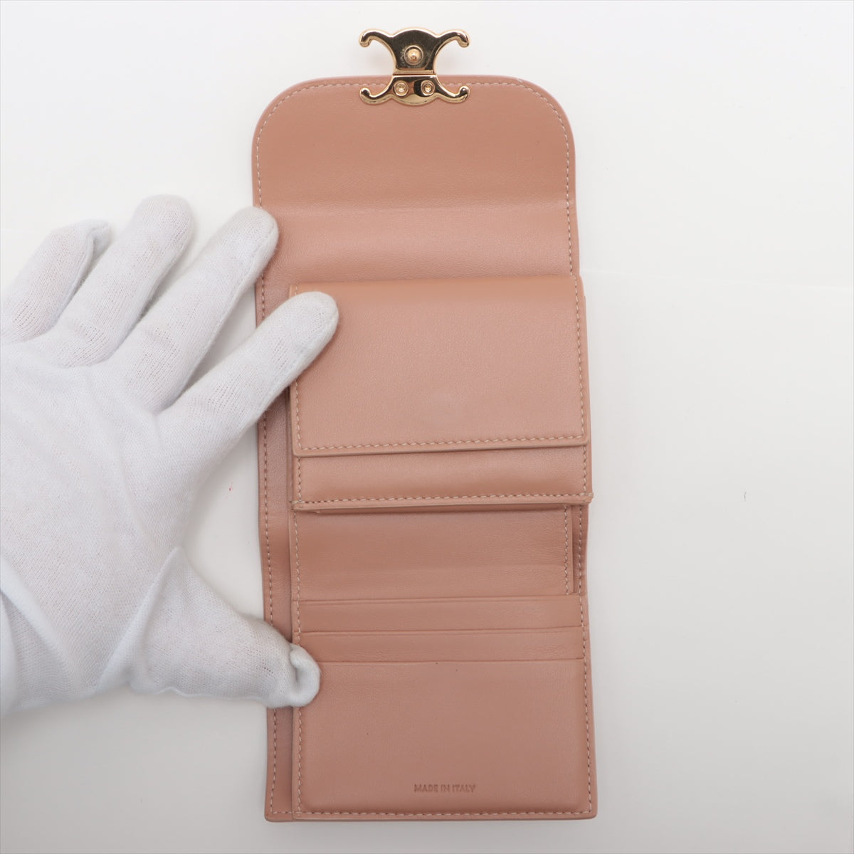 Celine Triomphe Beige Compact Flap Card Holder Wallet for Women | Luxury Leather Credit Card Case | Perfect for Everyday Use, Travel & Gifting