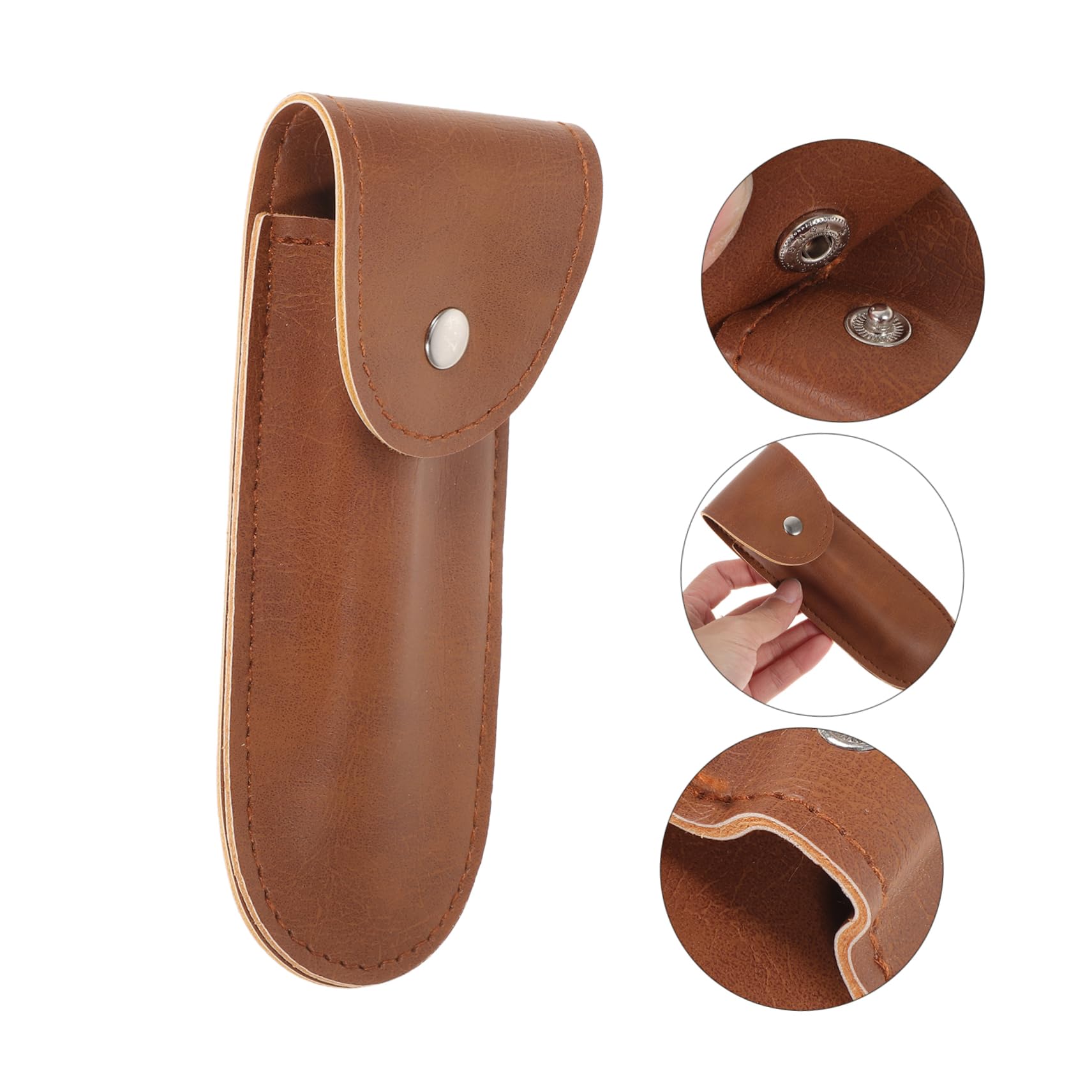 Premium Travel Razor Case - PU Leather Protective Cover for Men's Razors, Scissors & Tooth Gems | Compact Organizer for Shaving Kit, Double Razor Holder & Candy Foil Wrappers (Brown) | Ideal for Business Trips, Gym Bags & Vacation Essentials