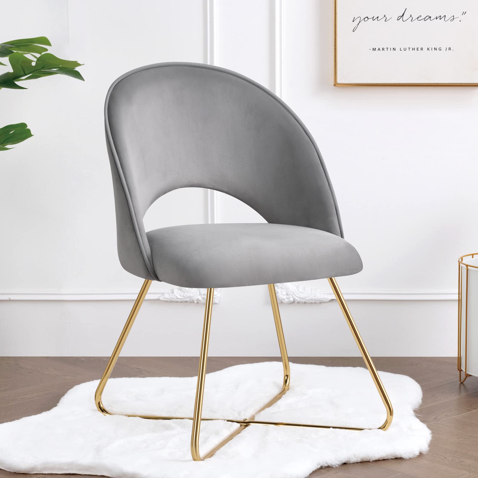Furnimart Modern Velvet Accent Chair with Gold Metal Legs - Curved Mid-Back Upholstered Vanity Chair for Living Room, Office & Guest Reception - Light Grey Home Decor for Elegant Spaces & Cozy Seating