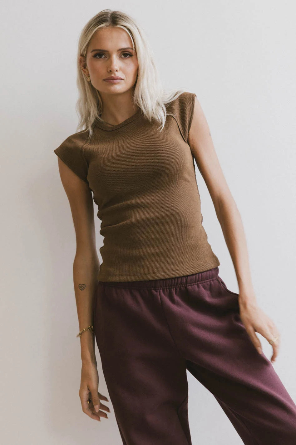 Huxley Women's Brown Cap Sleeve T-Shirt - Soft Casual Blouse for Everyday Wear, Date Night & Office Outfits