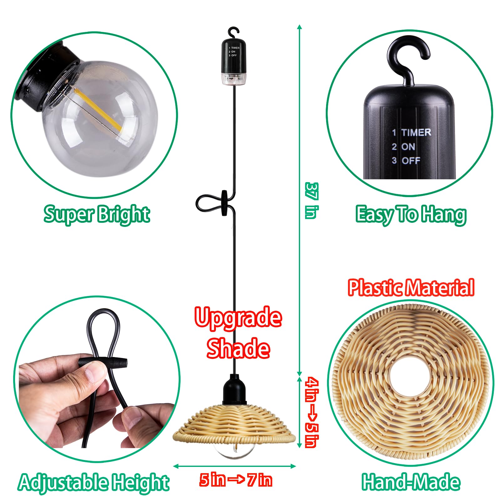 3 Pack Battery Operated Pendant Lights - 7 Inch Outdoor Hanging Chandeliers with Dimmable Timer, Waterproof Lantern Battery Powered by 4 AA for Gazebo, Pergola, Porch, Patio & Backyard Decor - Perfect for Romantic Dinners, Garden Parties & Outdoor Weddings