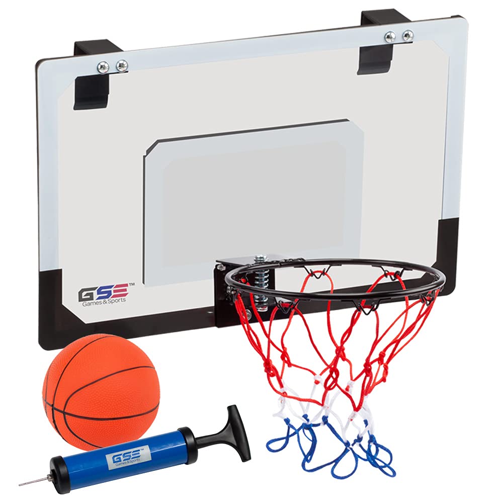 GSE Over-The-Door Pro Basketball Hoop Set with Ball & Air Pump - Adjustable Indoor Basketball Hoop for Kids & Adults - Perfect for Home, Office, Gym & Playroom Fun - Great Gift for Basketball Lovers