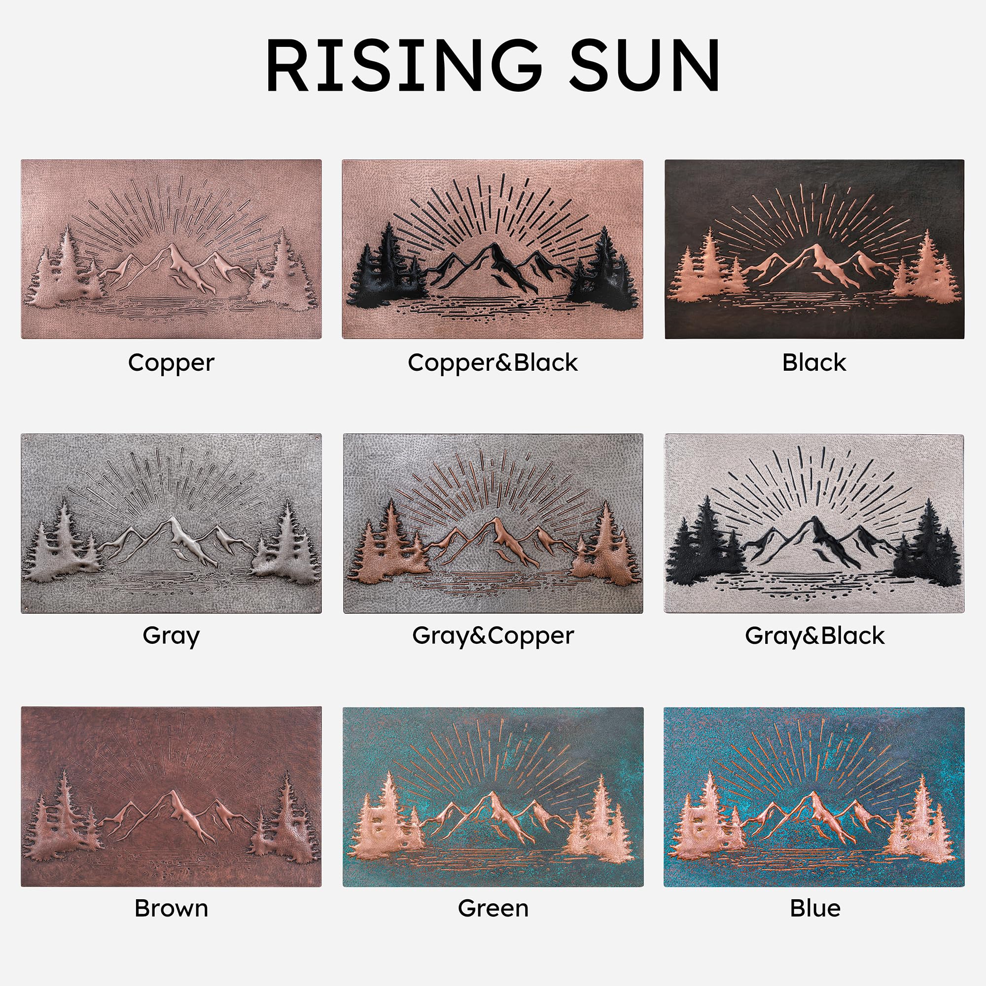 Handmade Copper Kitchen Backsplash Tile - Rising Sun Mountain Scene Wall Decor for Indoor & Outdoor Use | Nature-Inspired Black Copper Backsplash Panel for Modern Kitchens, Bathrooms & Patios