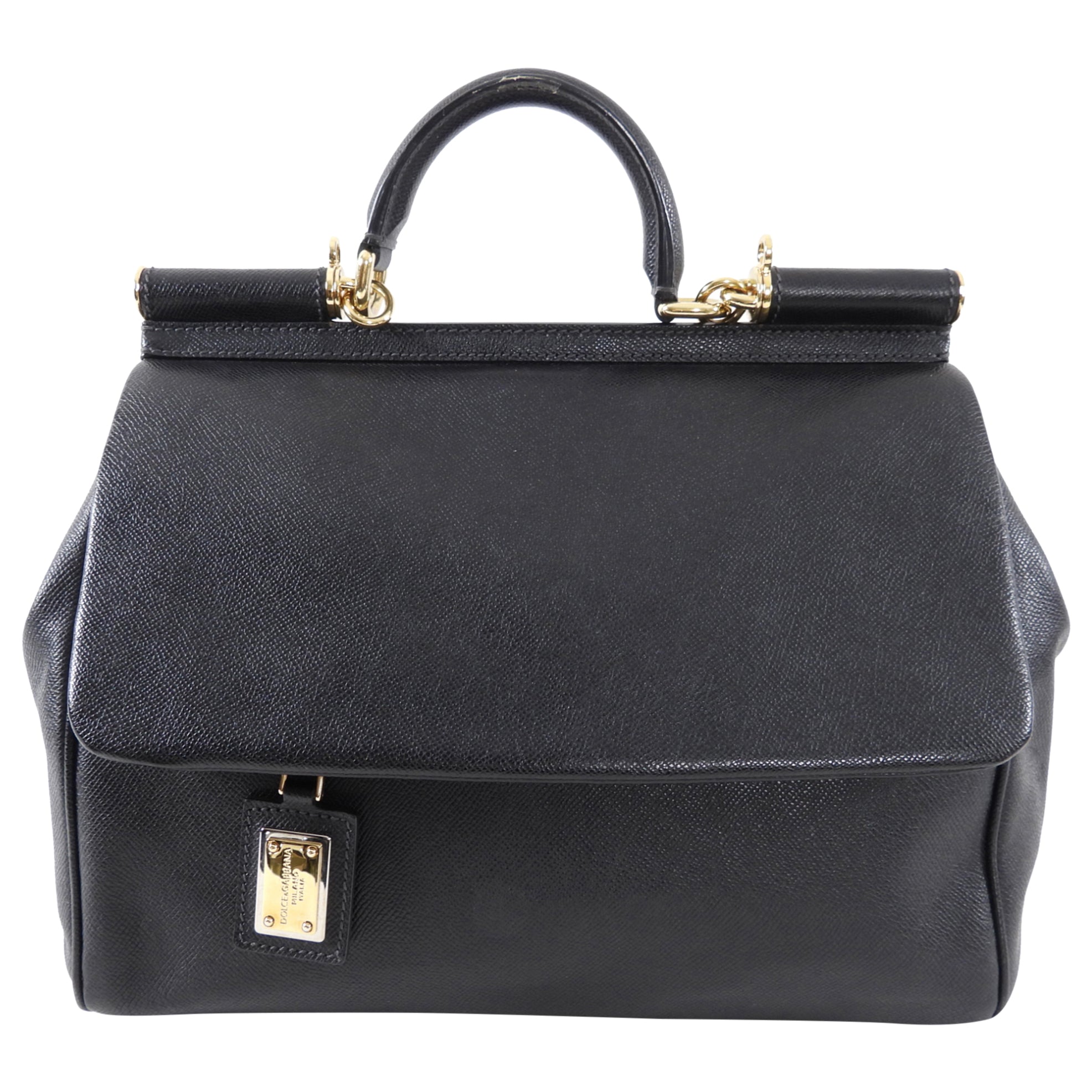 Dolce & Gabbana Miss Sicily Black Leather Large Shoulder Bag for Women - Perfect for Work, Travel & Evening Events