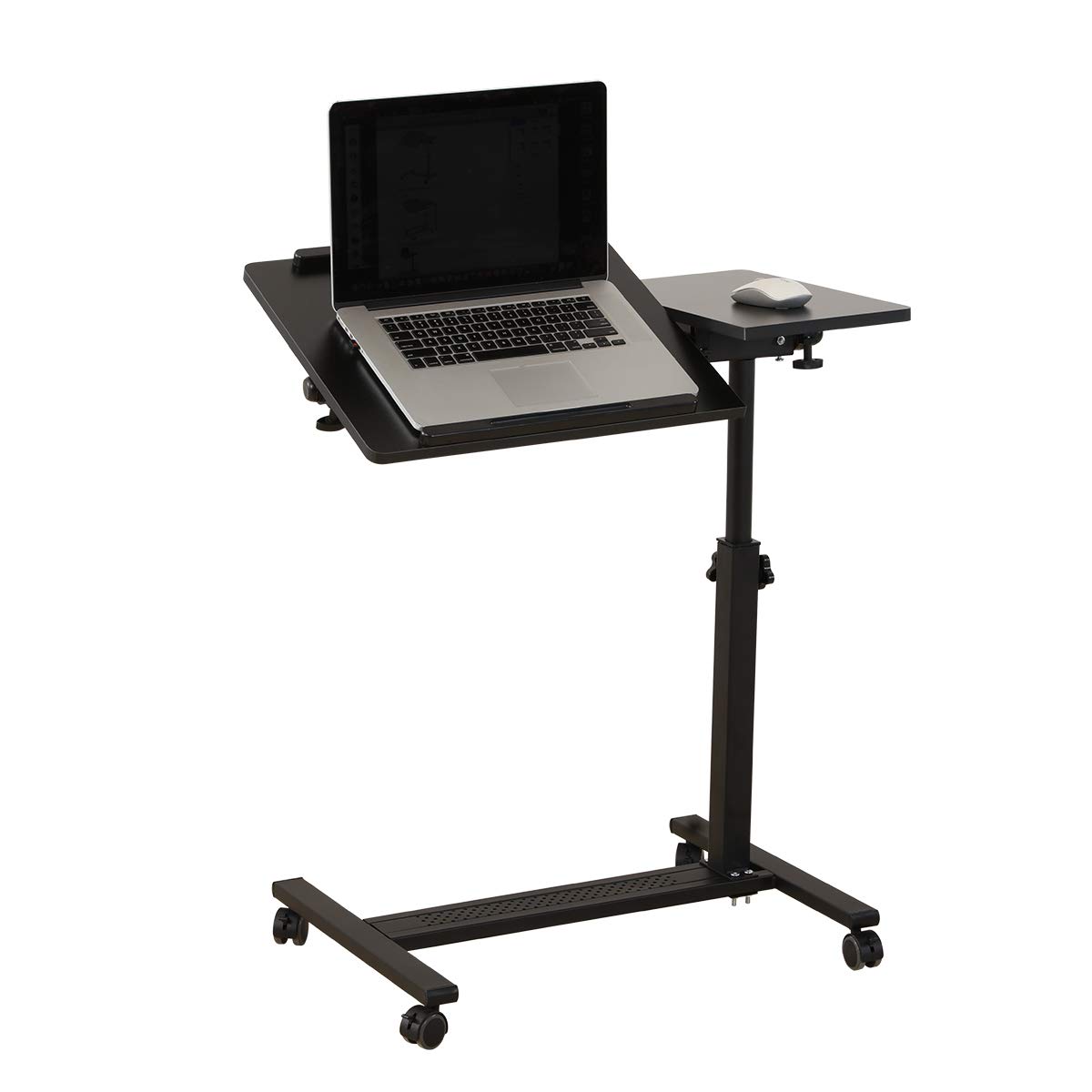 TigerDad Adjustable Over Bed Table with Wheels - Rolling Laptop Desk, Hospital Tray Table, Sofa Side Table for Home Office & Bedroom (Black) | Perfect for Working, Eating, Reading in Bed or Recovering Patients