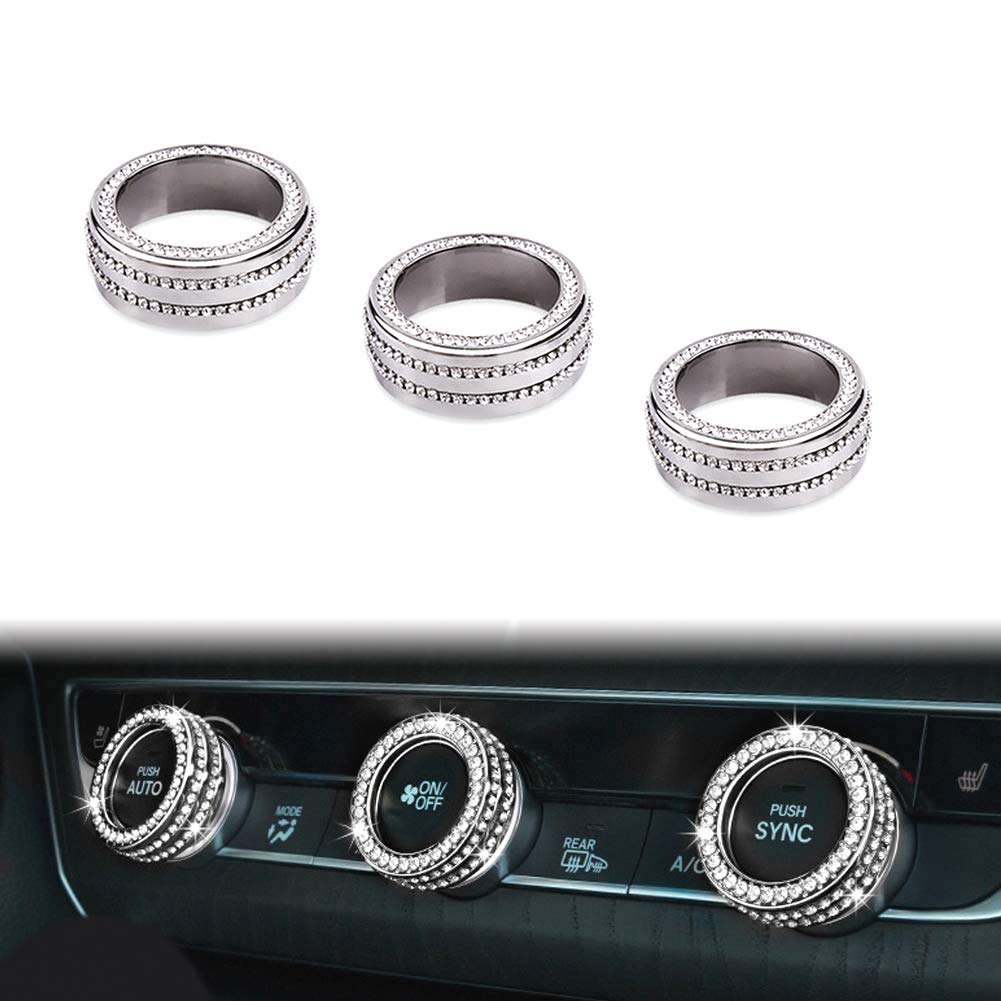 GeeGee 3-Piece Rhinestone AC Knob Covers - Bling Crystal Decor for 10th Gen Honda Accord - Interior Car Accessories & Dashboard Decals (Perfect for Adding Luxury Style to Your Vehicle's AC Controls)