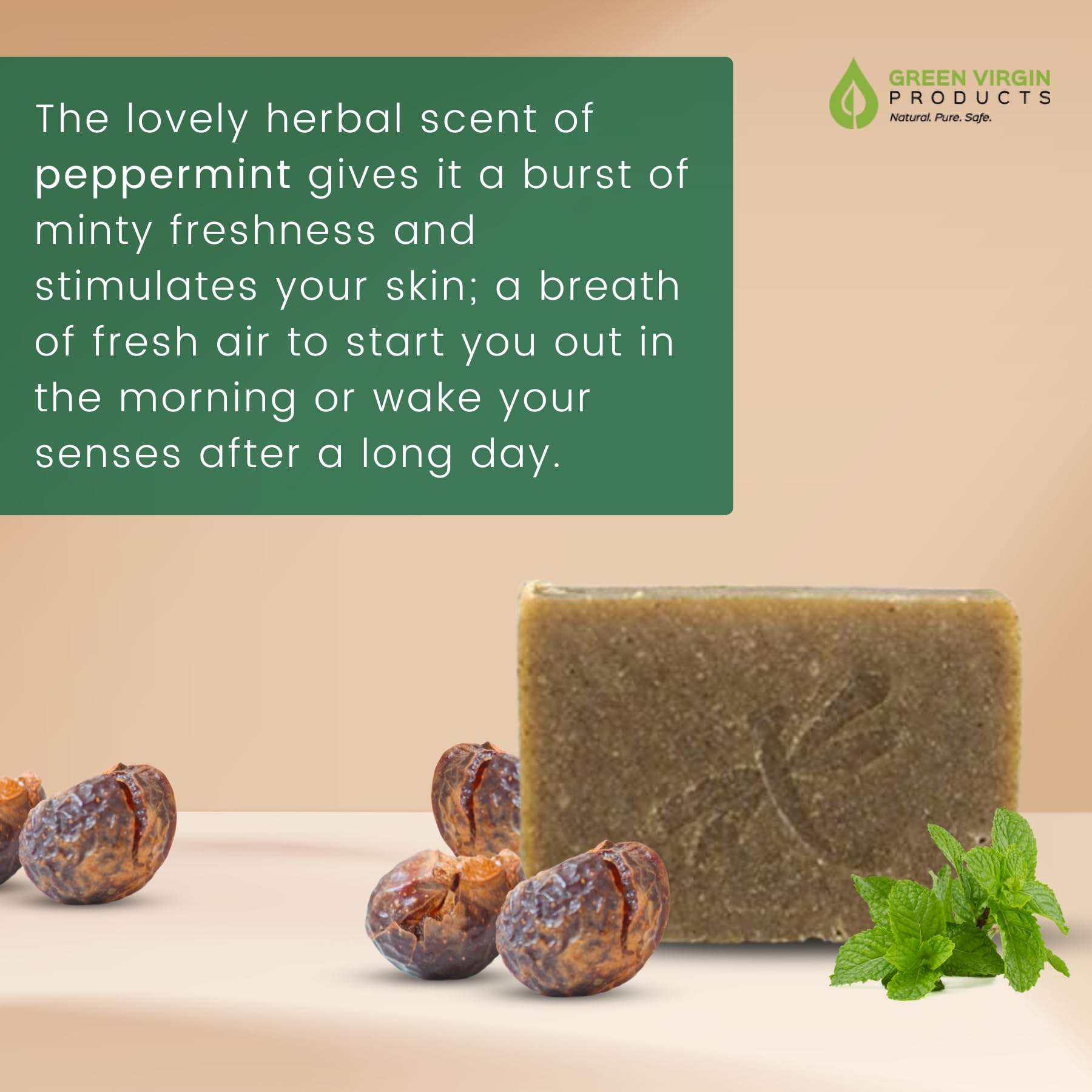 Organic Soap Nut, Moringa & Peppermint Bar Soap - Natural Handmade Cleansing Bar for Sensitive Skin, Eco-Friendly Bath & Shower Soap for Daily Use