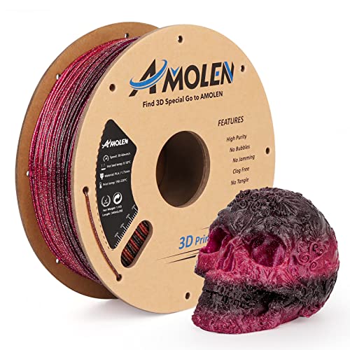 AMOLEN Premium Shiny PLA 3D Printer Filament 1.75mm - 1KG/2.2lb Spool for Smooth 3D Printing - Glossy Black & Red Filament for Cosplay, Model Making and DIY Projects