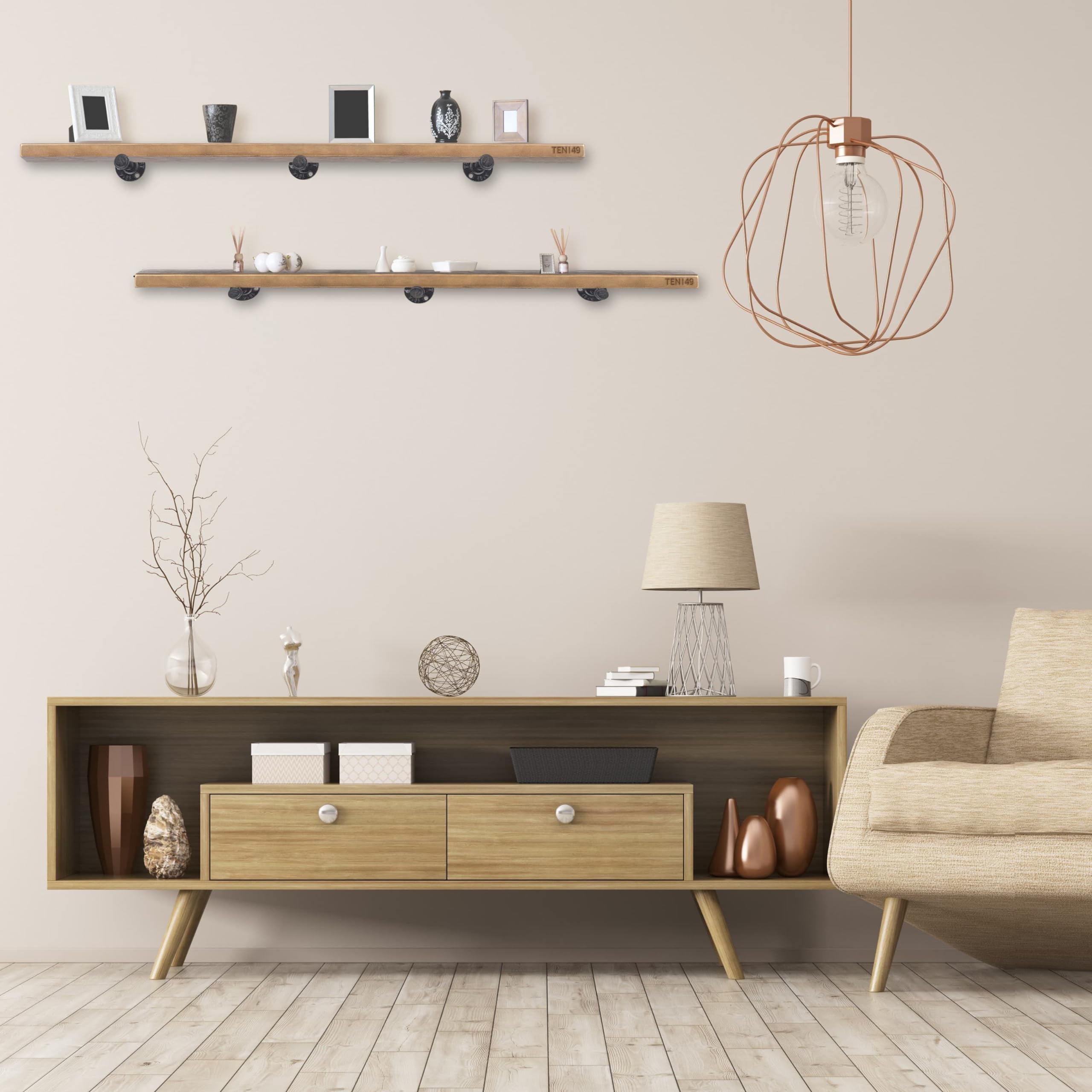 Industrial Pipe Wood Wall Shelf - 48