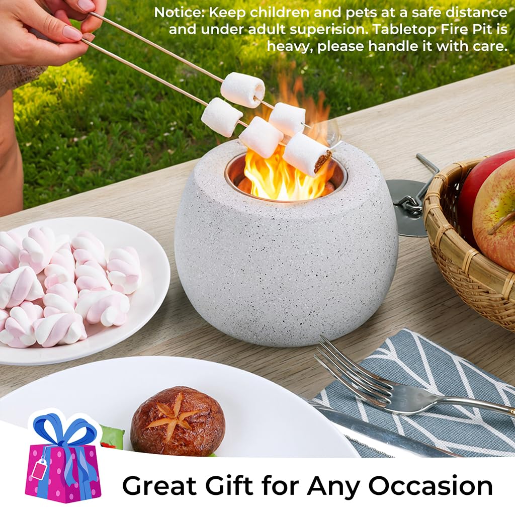 Babenest Round Concrete Table Top Fire Pit Bowl - Smokeless Portable Indoor Outdoor Mini Alcohol Fireplace - Perfect for Garden, Balcony, Wedding, Birthday & Camping - Includes Extinguisher for Safe Use