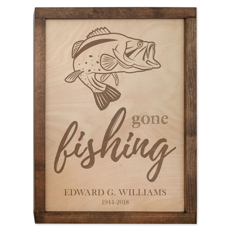 Handcrafted Wooden Wall Mounted Fishing Themed Cremation Urn Plaque - Memorial Keepsake for Loved Ones | Perfect for Home Memorial, Cabin Decor & Outdoor Tribute Display