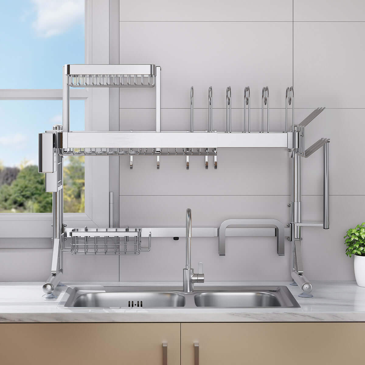 Large Over Sink Dish Drying Rack - Multi-Functional Kitchen Organizer Shelf for Utensils & Bowls | Space Saving, Quick Drying Solution | Perfect for Small Kitchens & Dish Organization