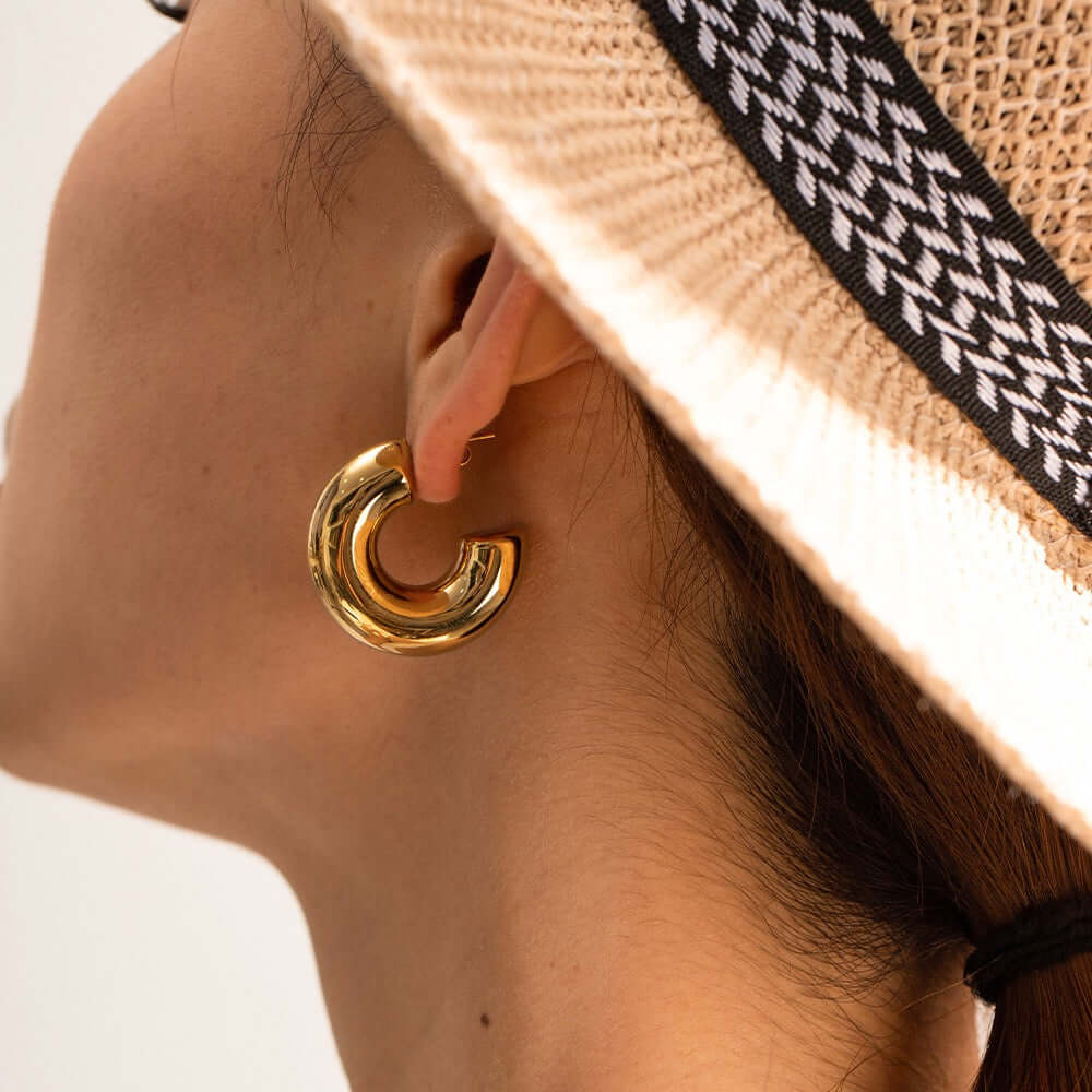 18K Gold Plated Bold Fat Thick Hoop Earrings for Women | Chunky Statement Hoops | JDE897 | Perfect for Parties, Weddings & Everyday Wear