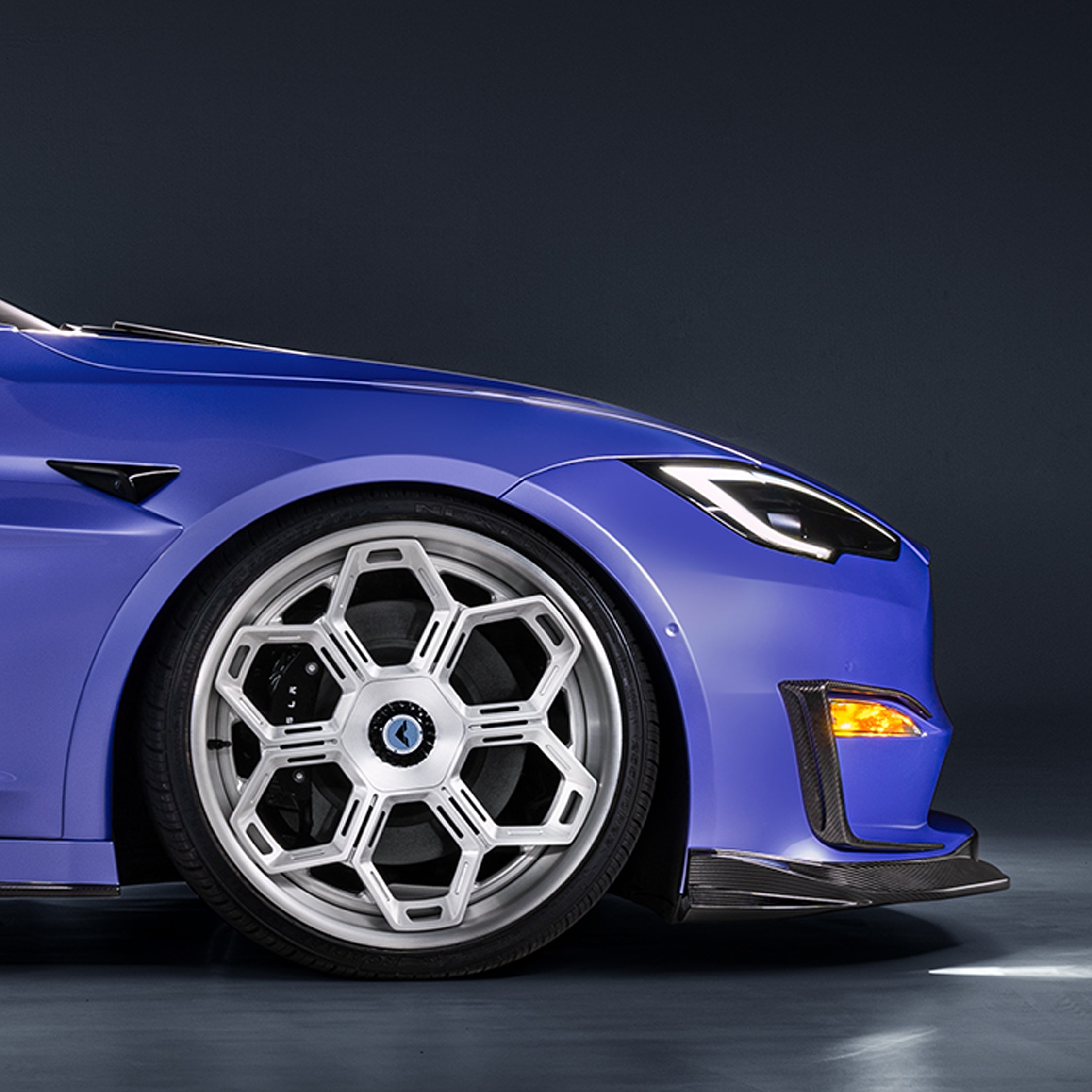 VRS Tesla Model S Plaid Carbon Fiber Aero Bumper Flares - 2x2 Glossy PP Material | Front & Rear Bumper Protection | Enhanced Aerodynamics for Performance Driving