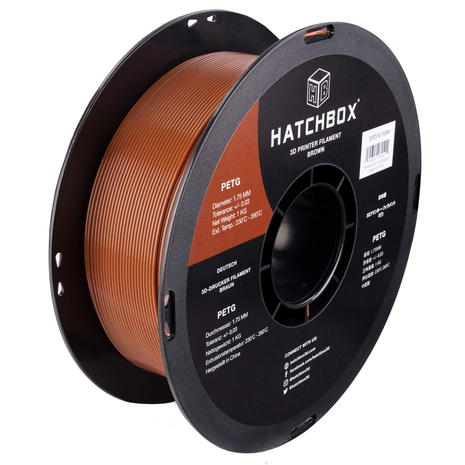 HATCHBOX PETG 3D Printer Filament - 1.75mm, 1kg Spool, High Precision +/-0.03mm for Smooth Printing - Perfect for Cosplay Props, Functional Parts & DIY Projects