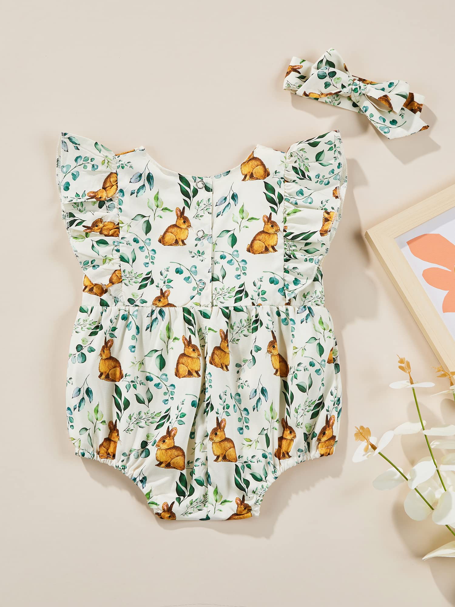 My 1st Easter Bunny Ruffle Bodysuit - Cute Rabbit Print Baby Girl Romper Jumpsuit for Newborn Easter Outfit | Perfect for Easter Photos, Church & Family Gatherings