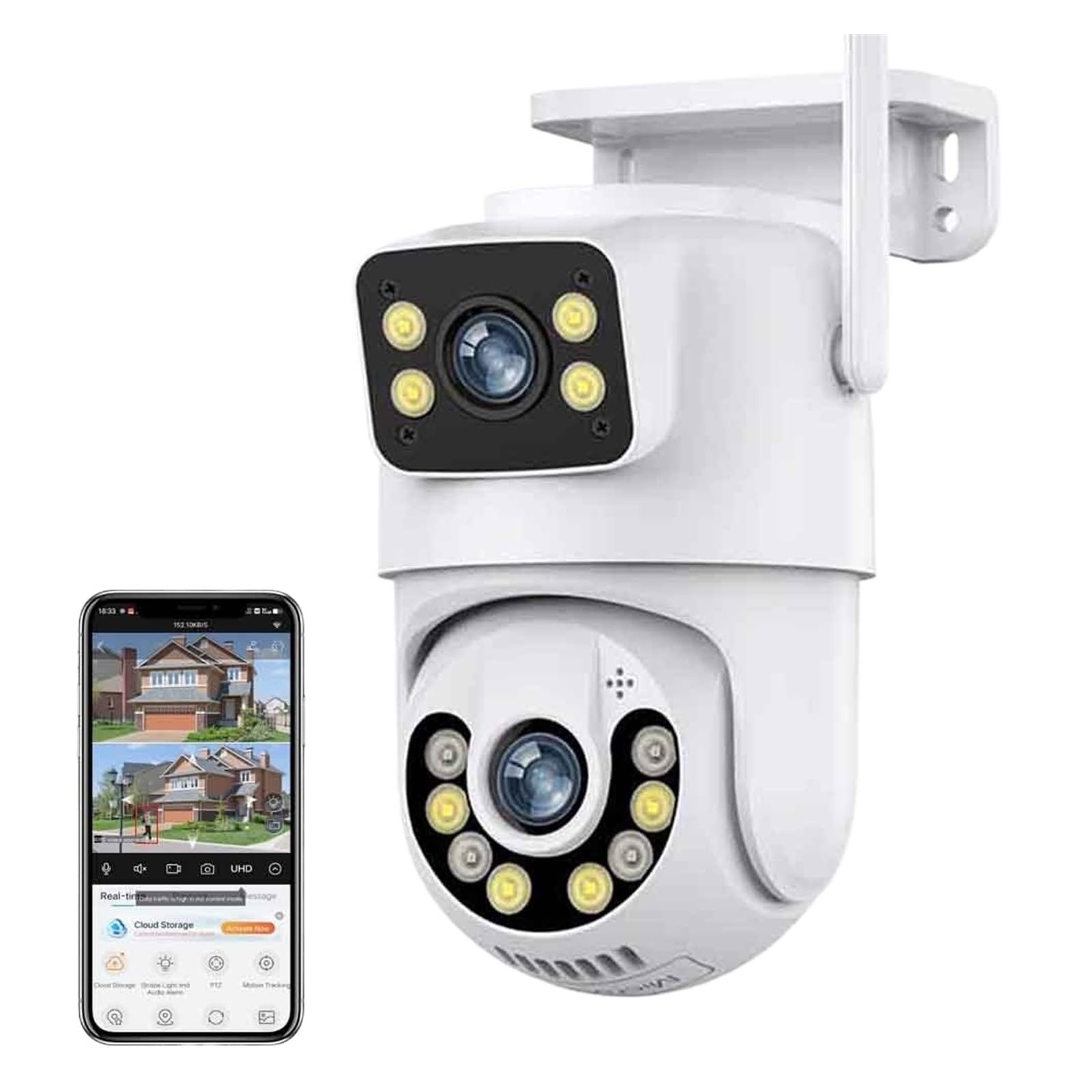 JOLIANE 4K 8MP Dual Screen PTZ Security Camera with Auto Tracking, IP66 Waterproof Outdoor Surveillance System for Home Protection (No SD Card Included) - Ideal for Monitoring Front Yards, Backyards & Business Premises