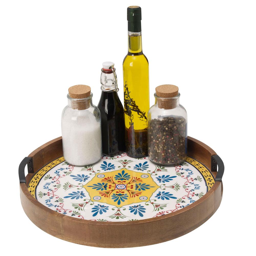 Elegant Tile Design Lazy Susan Turntable - 12 Inch Round Rotating Serving Tray for Dining Table, Kitchen Counter, and Party Buffet | Perfect for Spices, Condiments, and Food Display