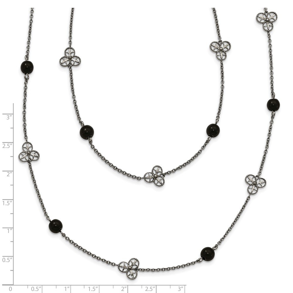Premium Solid Stainless Steel Black Acrylic Bead Necklace Chain - 33 Inch Unisex Jewelry for Men & Women | Perfect for Everyday Wear, Parties, and Gifts