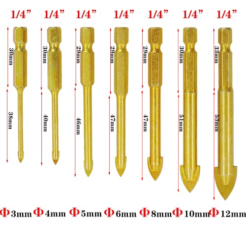 Hexagonal Handle Ceramic Triangle Drill Bits Set (3-10mm, 6PC) - Alloy Tile & Glass Hole Opener for DIY Home Improvement & Bathroom Renovation