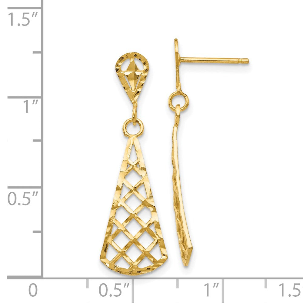 Gold Diamond Cut Inverted Fan Dangle Post Earrings for Women - Elegant Fashion Jewelry Gift (Model K4359) | Perfect for Parties, Weddings & Special Occasions