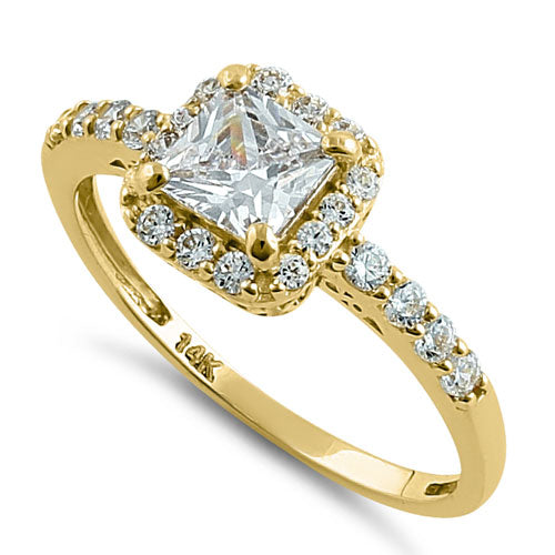 14K Solid Gold Princess Cut Halo CZ Ring for Women – Elegant Wedding, Engagement & Anniversary Jewelry Gift