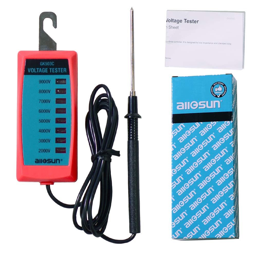 ALLOSUN GK503C Neon Electric Fence Voltage Tester - Up to 9000V Detection, Fault Finder Tool for Electric Fences (Red) - Perfect for Farm, Ranch & Livestock Fence Maintenance