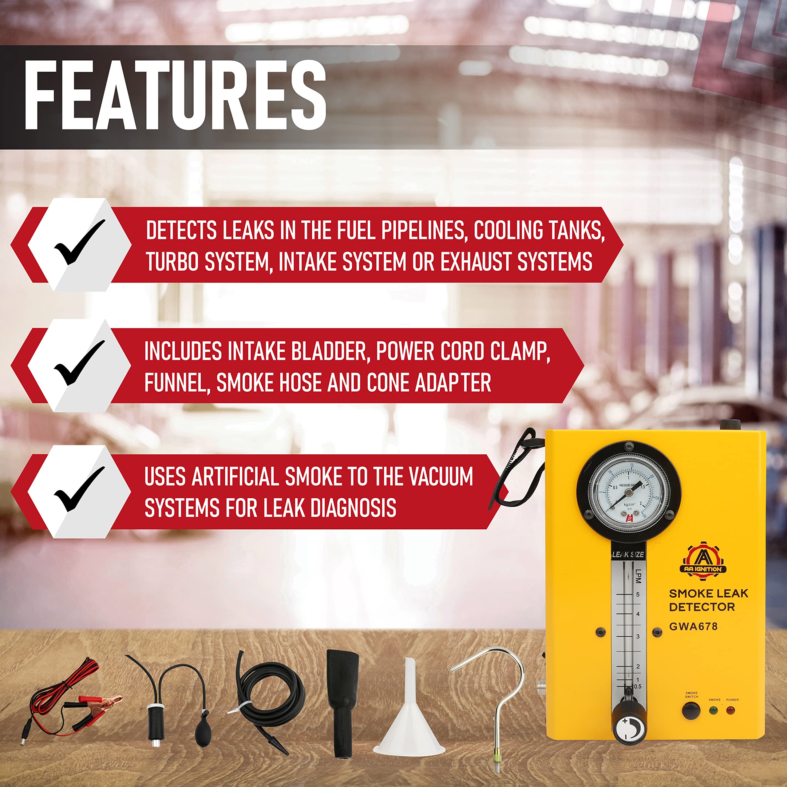12V Automotive Smoke Machine Leak Detector - Evap Vacuum Tester for Fuel & Exhaust System Diagnostics | Portable Pipe Leakage Tester for Cars, Trucks & Motorcycles | Ideal for Mechanics & DIY Auto Repair