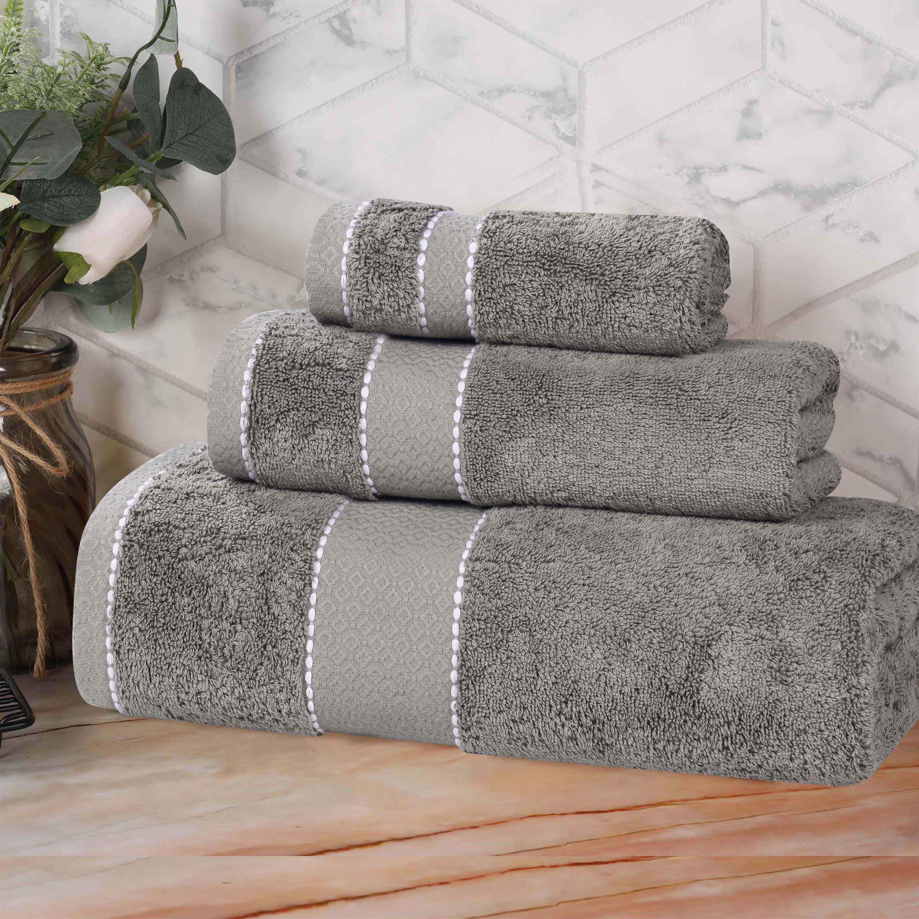 Premium 3-Piece Giza Cotton Towel Set - Ultra Absorbent & Soft Egyptian Dobby Weave - Perfect for Bath, Spa & Luxury Home Decor