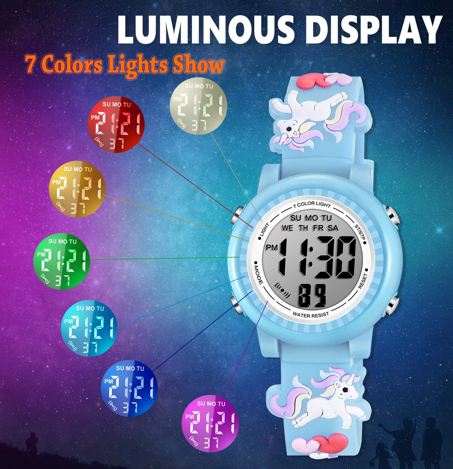 Venhoo Kids Digital Watch - 3D Cartoon Waterproof with Alarm for Girls 3-10 Years | School & Playtime