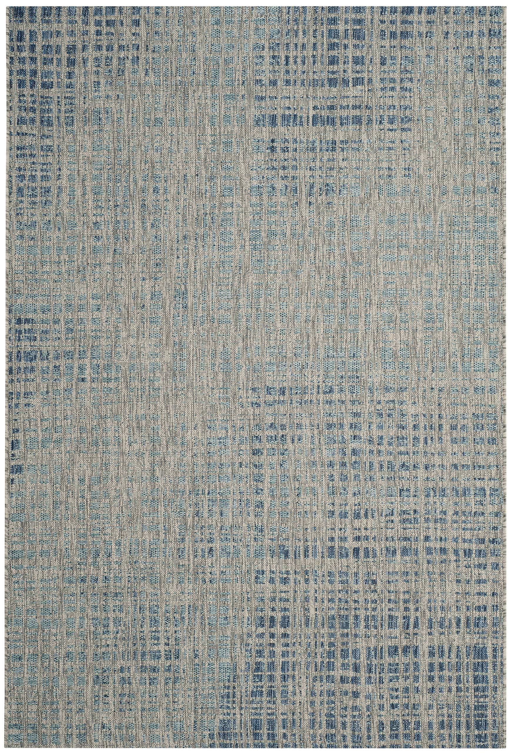 SAFAVIEH Courtyard Collection 8' x 11' Grey/Navy Indoor Outdoor Waterproof Area Rug - Easy to Clean, Perfect for Patio, Backyard, Mudroom & High-Traffic Areas