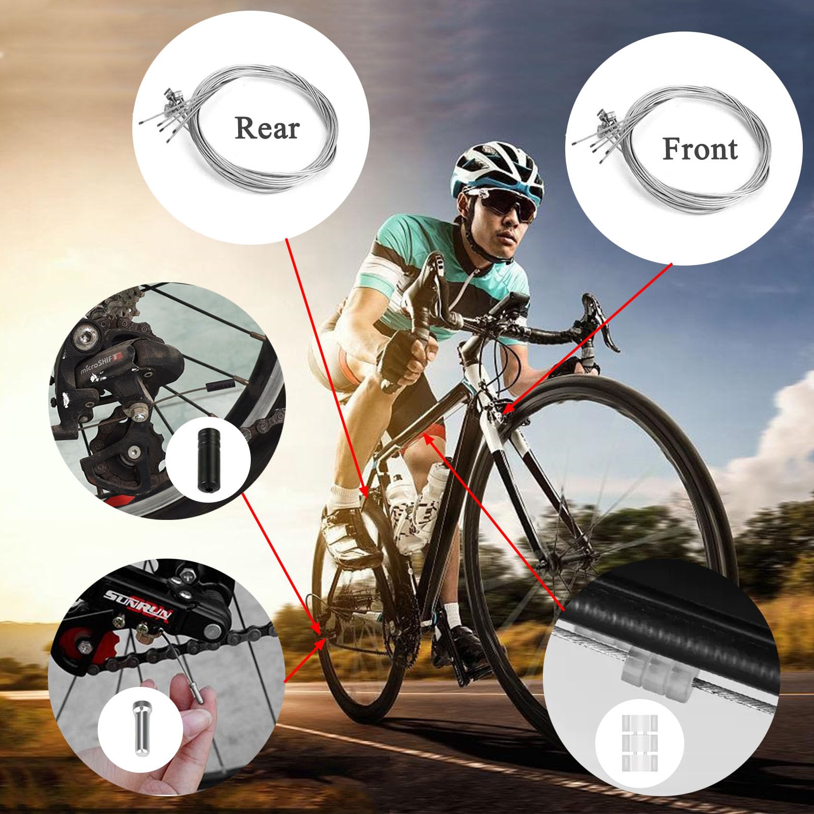 4PCS Professional Bicycle Brake Cable Kit for Mountain Bikes - Front & Rear Brake Cables with 16 Cable End Caps | Durable Bike Brake Lines for Cycling, Commuting & Off-Road Adventures