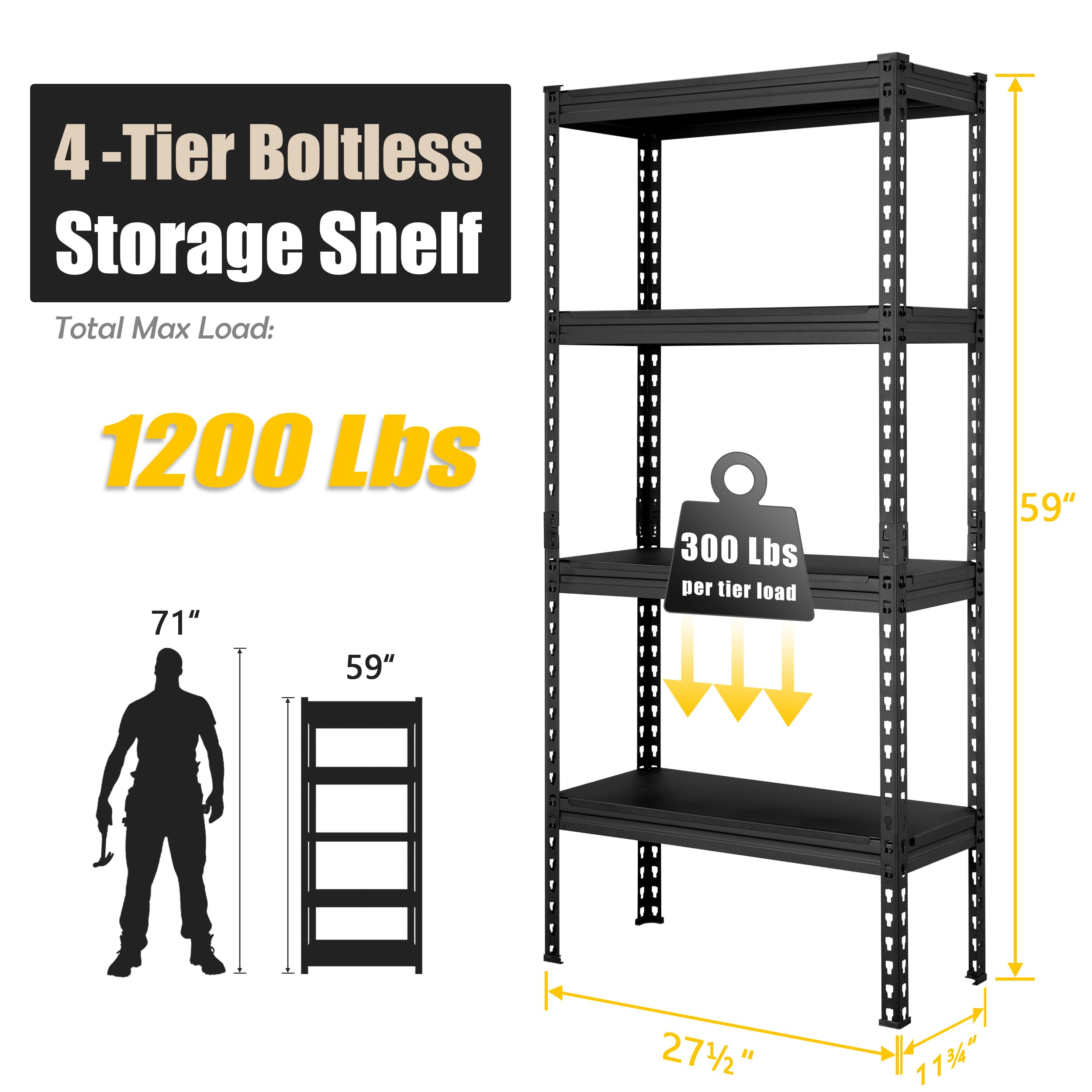 PrimeZone 3-Pack Heavy Duty 4-Tier Adjustable Metal Storage Shelves 28