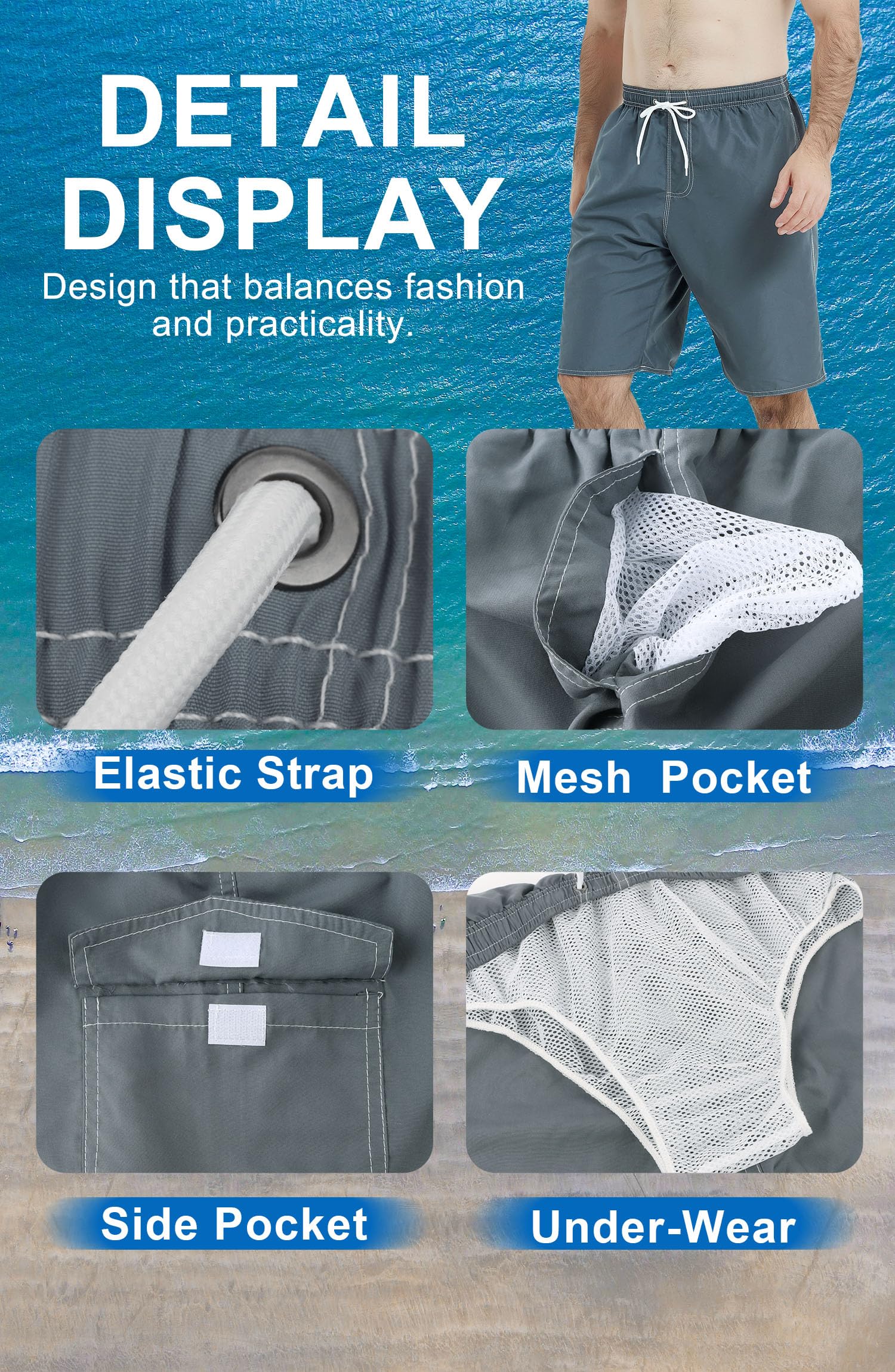 **Landisun Men's Quick Dry Swim Trunks with Mesh Lining - Comfortable Board Shorts for Swimming, Beach, Surfing & Pool Activities**