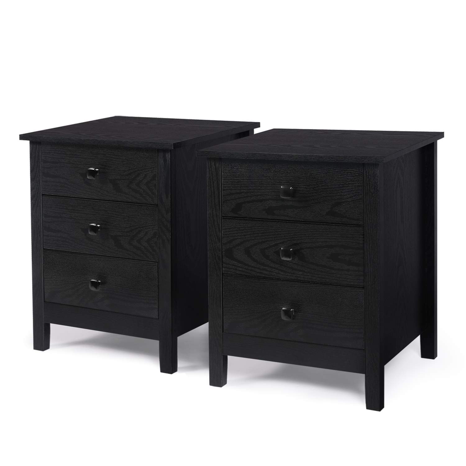 GBU 2-Piece Wooden Nightstand Set with 3 Drawers - Black Wood Grain Bedside Tables for Bedroom, Large Storage End Tables | Perfect for Master Bedroom, Guest Room & Apartment Furniture