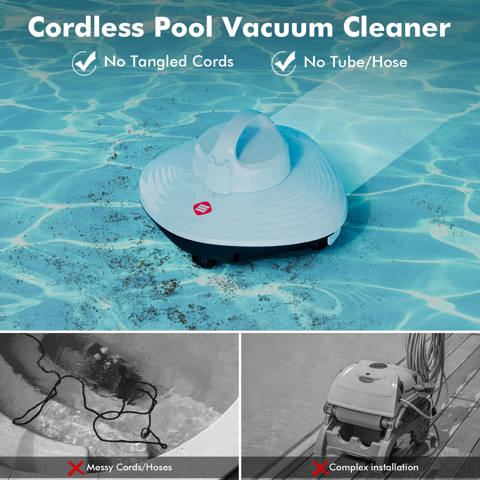 HYDRUS Robotic Cordless Pool Vacuum Cleaner - Brushless Motor, Powerful Suction for Above Ground & Inground Pools up to 50 Ft | 90 Min Runtime, Self-Parking Feature | Ideal for Summer Pool Maintenance, Backyard Cleaning & Family Swim Days