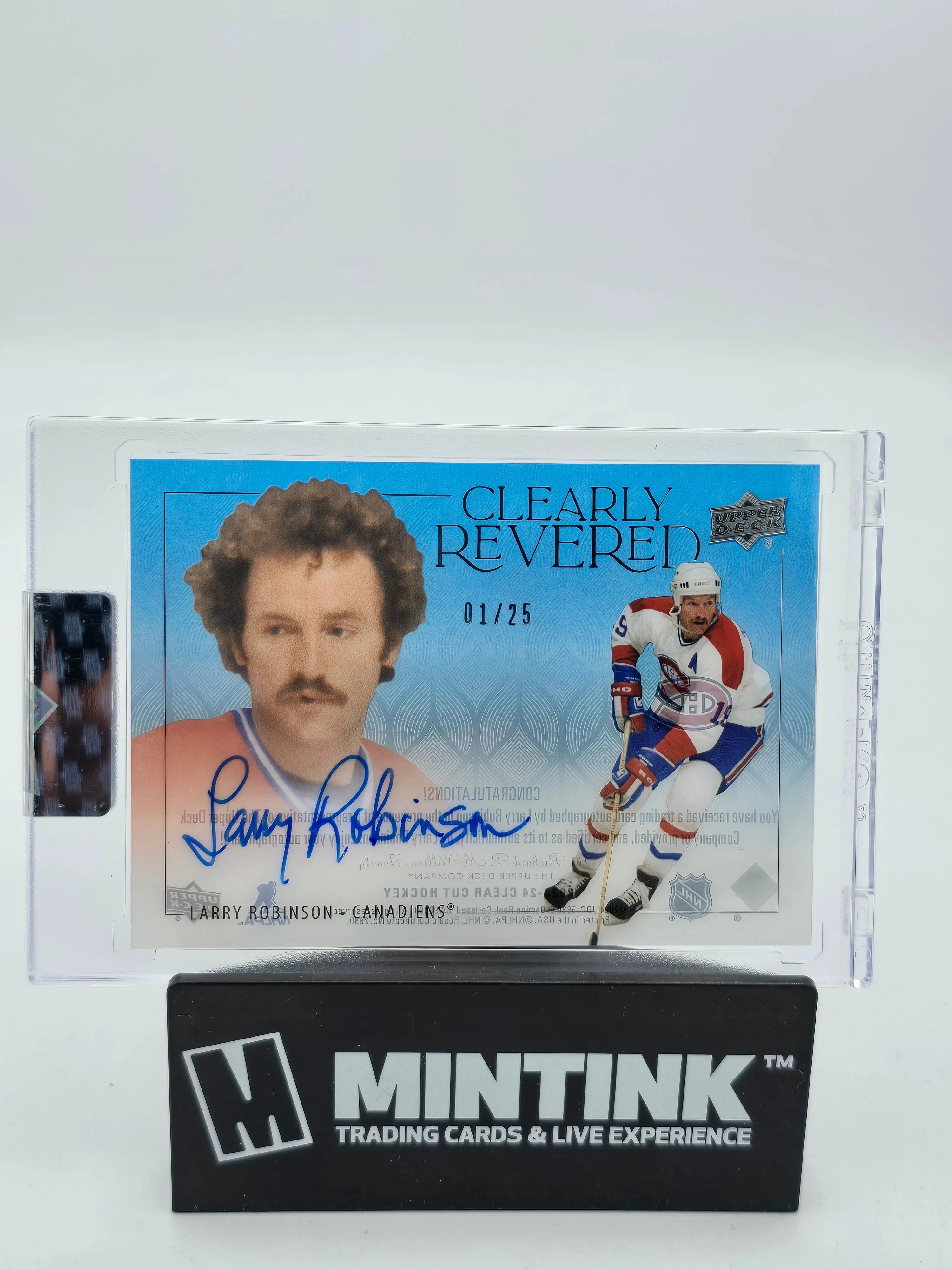 2023-24 Upper Deck Clear Cut Hockey Larry Robinson Clearly Revered Auto 1/25 - Rare Hockey Trading Card for Collectors - Perfect for Sports Memorabilia Displays and Investment Collections