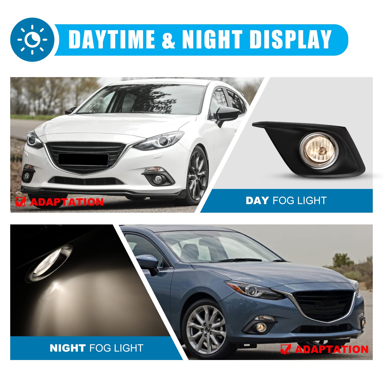 CPW Fog Lights Kit for 2014-2016 Mazda 3 - Complete Replacement Assembly with Switch & Wiring Harness | Perfect for Night Driving, Foggy Conditions & Off-Road Adventures