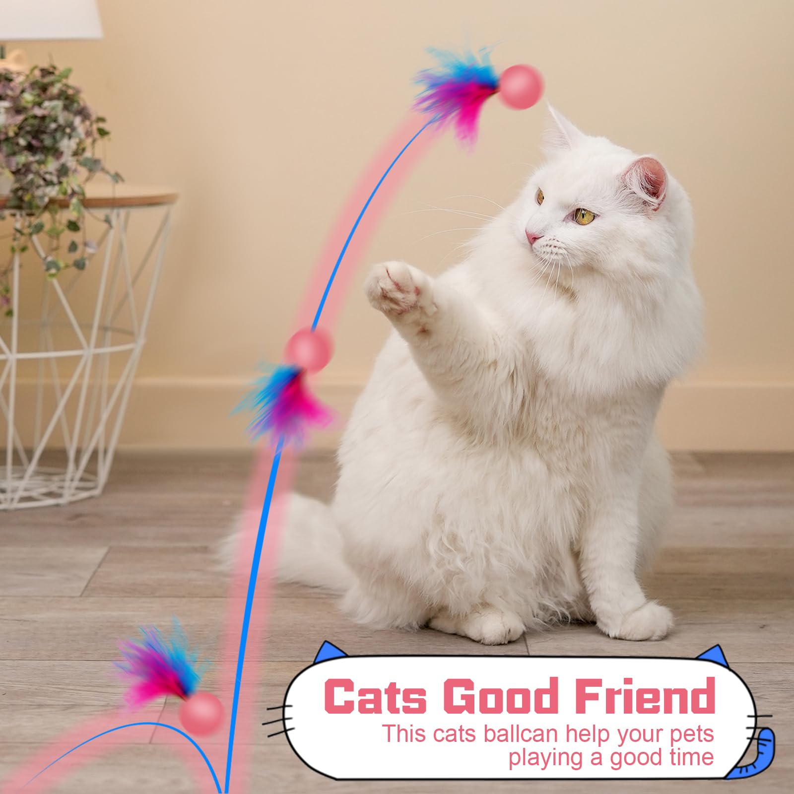 SHENGSEN Feather Cat Toys - 4 Pack Bouncy Balls with Feathers for Kittens & Cats | Interactive Play, Exercise & Stress Relief | Perfect for Indoor Playtime & Pet Bonding
